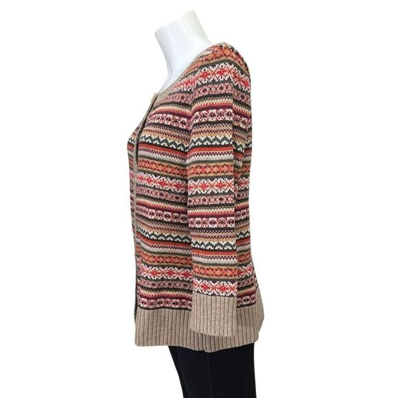 Talbots Beige and Red Patterned Cardigan - Picture 3 of 8